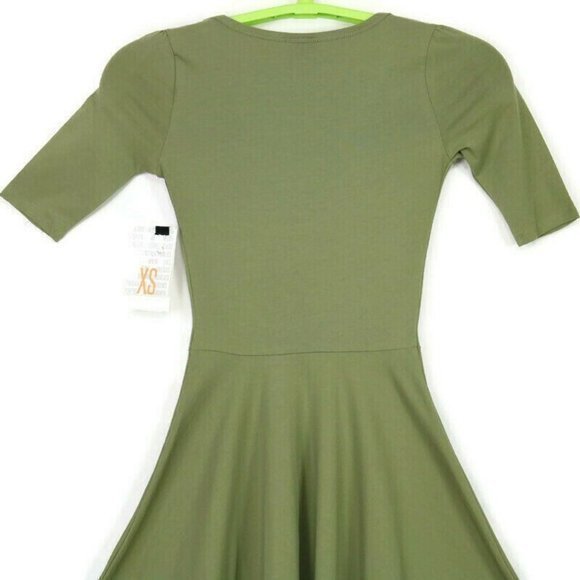 LuLaRoe Nicole Fit & Flare A-Line‎ Dress Olive Green XS - Picture 7 of 12